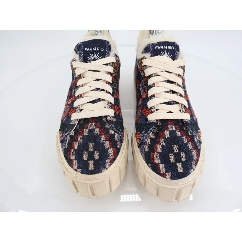 Farm Rio Ainika Floral Platform Sneaker Size 8.5 Blue Fabric Lace Up Shoes